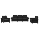 3 Piece Sofa Set with Cushions Black Velvet - Front View