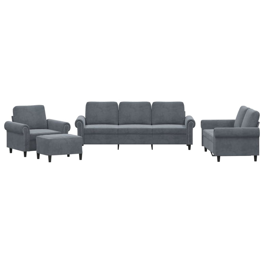 4 Piece Sofa Set with Cushions Dark Grey Velvet