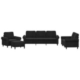 4 Piece Sofa Set with Cushions Black Velvet - Front View