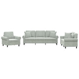 3 Piece Sofa Set with Pillows Light Grey Velvet - Front View