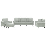 4 Piece Sofa Set with Pillows Light Grey Velvet - Front View