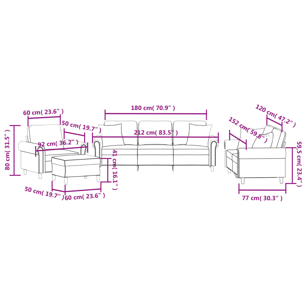 4 Piece Sofa Set with Pillows Light Grey Velvet