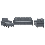 4 Piece Sofa Set with Pillows Dark Grey Velvet - Front View