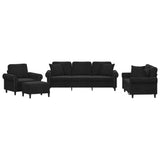 4 Piece Sofa Set with Pillows Black Velvet - Front View