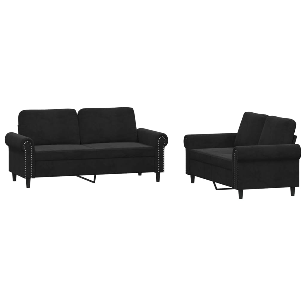 2 Piece Sofa Set with Cushions Black Velvet