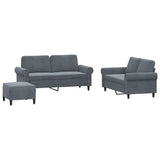 3 Piece Sofa Set with Cushions Dark Grey Velvet - Front View