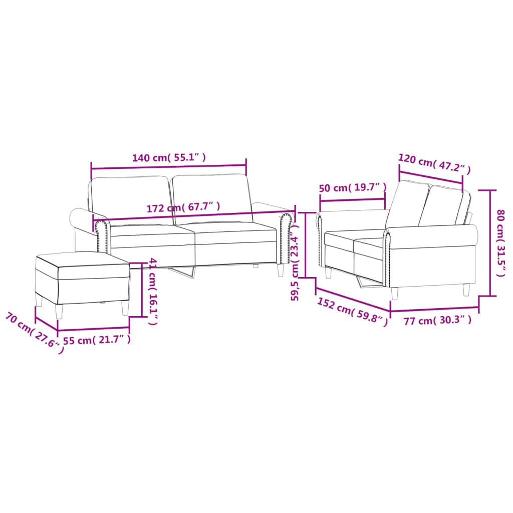 3 Piece Sofa Set with Cushions Black Velvet