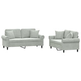 2 Piece Sofa Set with Pillows Light Grey Velvet - Front View