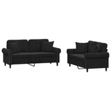 2 Piece Sofa Set with Pillows Black Velvet - Front View