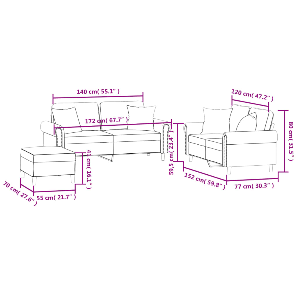 3 Piece Sofa Set with Pillows Dark Grey Velvet