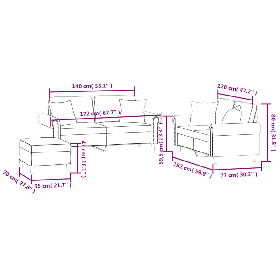 3 Piece Sofa Set with Pillows Dark Grey Velvet