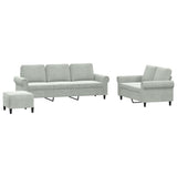 3 Piece Sofa Set with Cushions Light Grey Velvet - Front View
