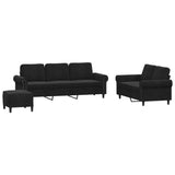 3 Piece Sofa Set with Cushions Black Velvet - Front View