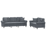 2 Piece Sofa Set with Pillows Dark Grey Velvet - Front View