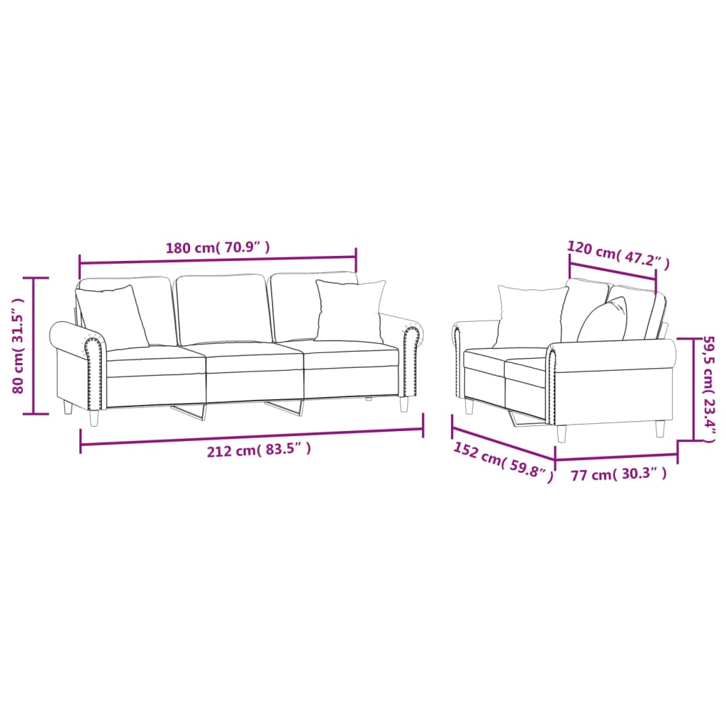 2 Piece Sofa Set with Pillows Black Velvet