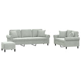 3 Piece Sofa Set with Pillows Light Grey Velvet - Front View
