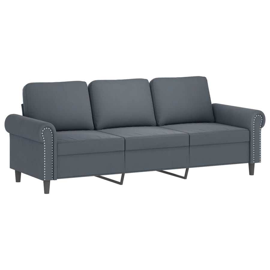 3 Piece Sofa Set with Pillows Dark Grey Velvet