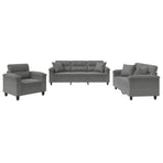 3 Piece Sofa Set with Pillows Dark Grey Microfibre Fabric