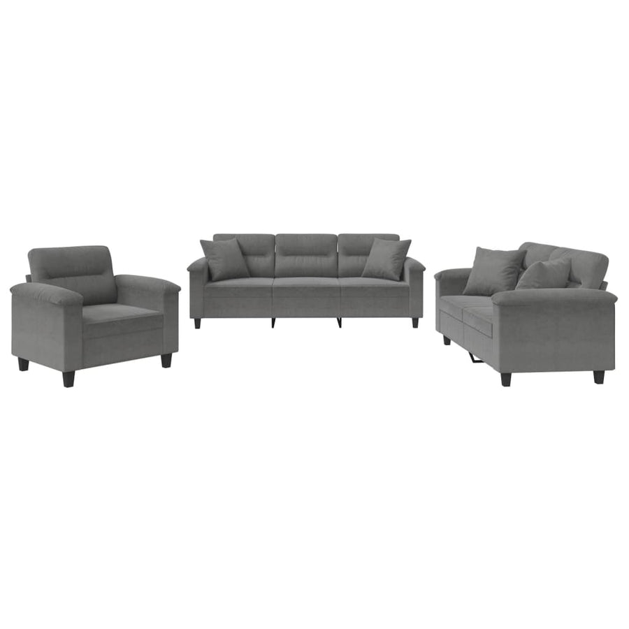 3 Piece Sofa Set with Pillows Dark Grey Microfibre Fabric
