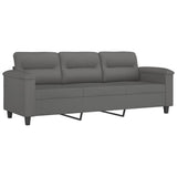 3 Piece Sofa Set with Pillows Dark Grey Microfibre Fabric
