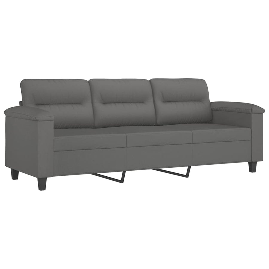 3 Piece Sofa Set with Pillows Dark Grey Microfibre Fabric