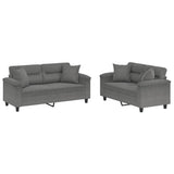 2 Piece Sofa Set with Pillows Dark Grey Microfibre Fabric - Front View