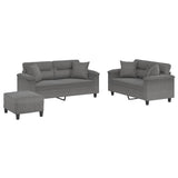 3 Piece Sofa Set with Pillows Dark Grey Microfibre Fabric