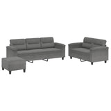 3 Piece Sofa Set with Cushions Dark Grey Microfibre Fabric - Front View