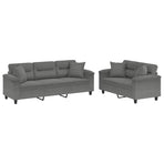 2 Piece Sofa Set with Pillows Dark Grey Microfibre Fabric