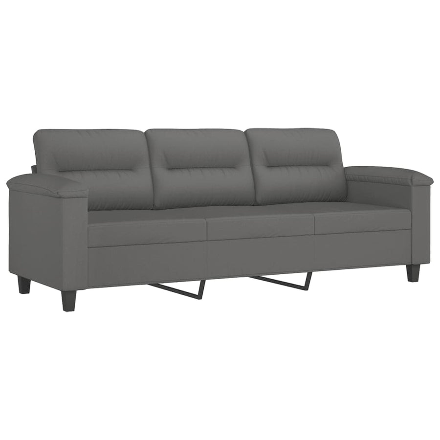 2 Piece Sofa Set with Pillows Dark Grey Microfibre Fabric