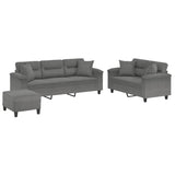 3 Piece Sofa Set with Pillows Dark Grey Microfibre Fabric - Front View