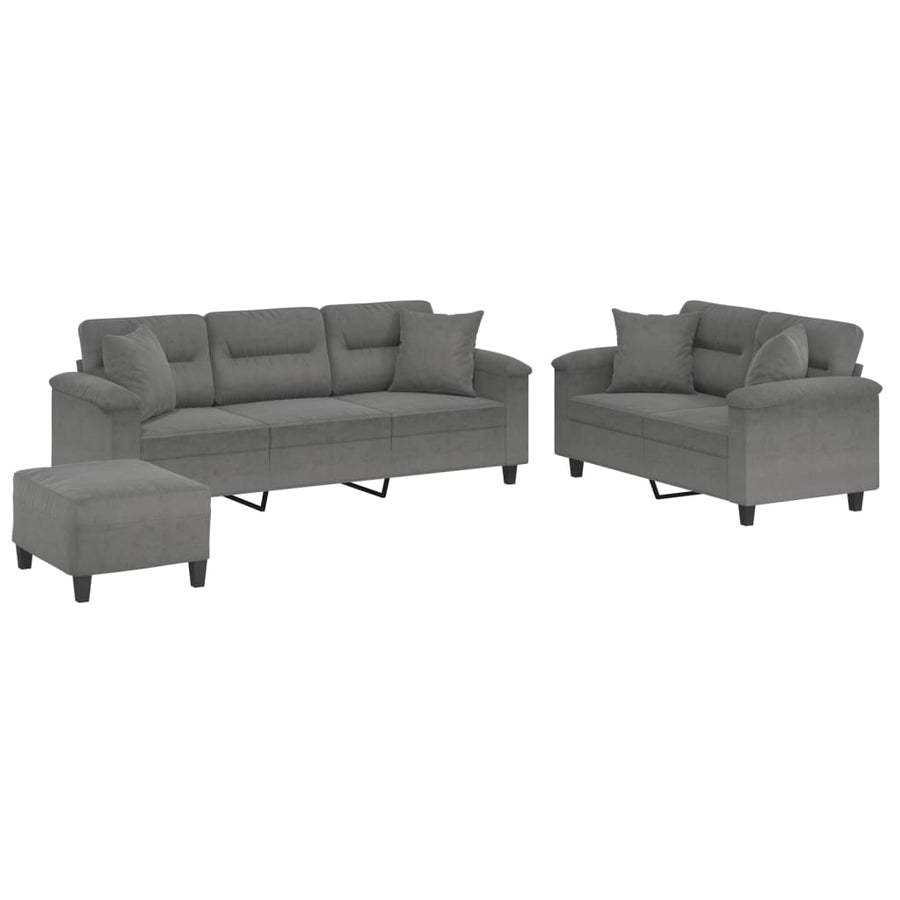 3 Piece Sofa Set with Pillows Dark Grey Microfibre Fabric