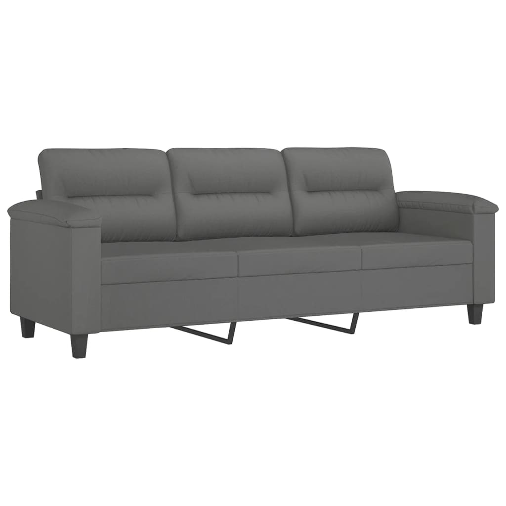 3 Piece Sofa Set with Pillows Dark Grey Microfibre Fabric