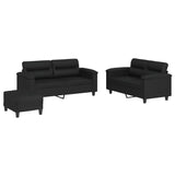 3 Piece Sofa Set with Cushions Black Faux Leather - Front View