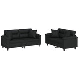 2 Piece Sofa Set with Pillows Black Faux Leather - Front View