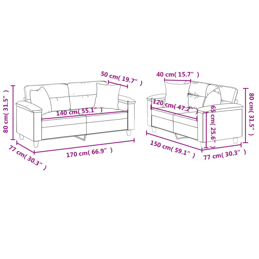 2 Piece Sofa Set with Pillows Black Faux Leather