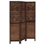 Room Divider 3 Panels Dark Brown Solid Wood Paulownia