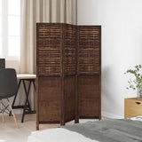 Room Divider 3 Panels Dark Brown Solid Wood Paulownia