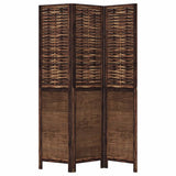 Room Divider 3 Panels Dark Brown Solid Wood Paulownia