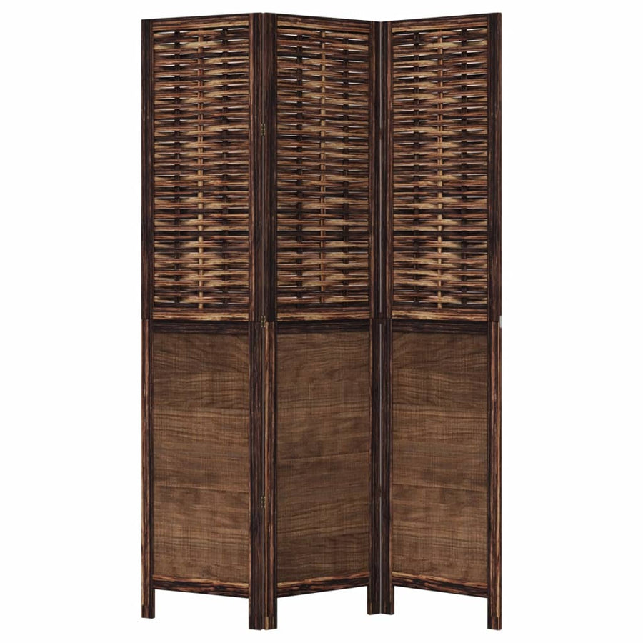 Room Divider 3 Panels Dark Brown Solid Wood Paulownia