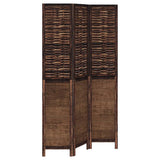 Room Divider 3 Panels Dark Brown Solid Wood Paulownia