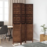 Room Divider 3 Panels Dark Brown Solid Wood Paulownia