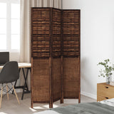 Room Divider 3 Panels Dark Brown Solid Wood Paulownia - Side View
