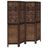 Room Divider 4 Panels Dark Brown Solid Wood Paulownia