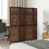 Room Divider 4 Panels Dark Brown Solid Wood Paulownia - Side View