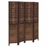 Room Divider 4 Panels Dark Brown Solid Wood Paulownia - Front View