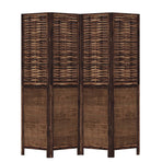 Room Divider 4 Panels Dark Brown Solid Wood Paulownia
