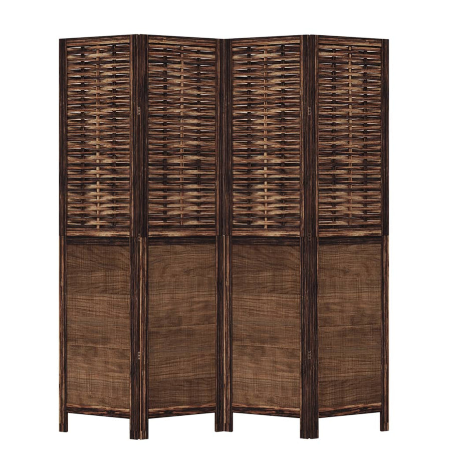 Room Divider 4 Panels Dark Brown Solid Wood Paulownia