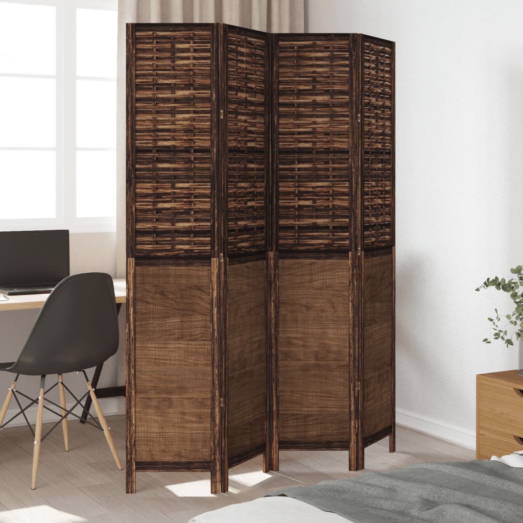 Room Divider 4 Panels Dark Brown Solid Wood Paulownia