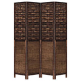 Room Divider 4 Panels Dark Brown Solid Wood Paulownia
